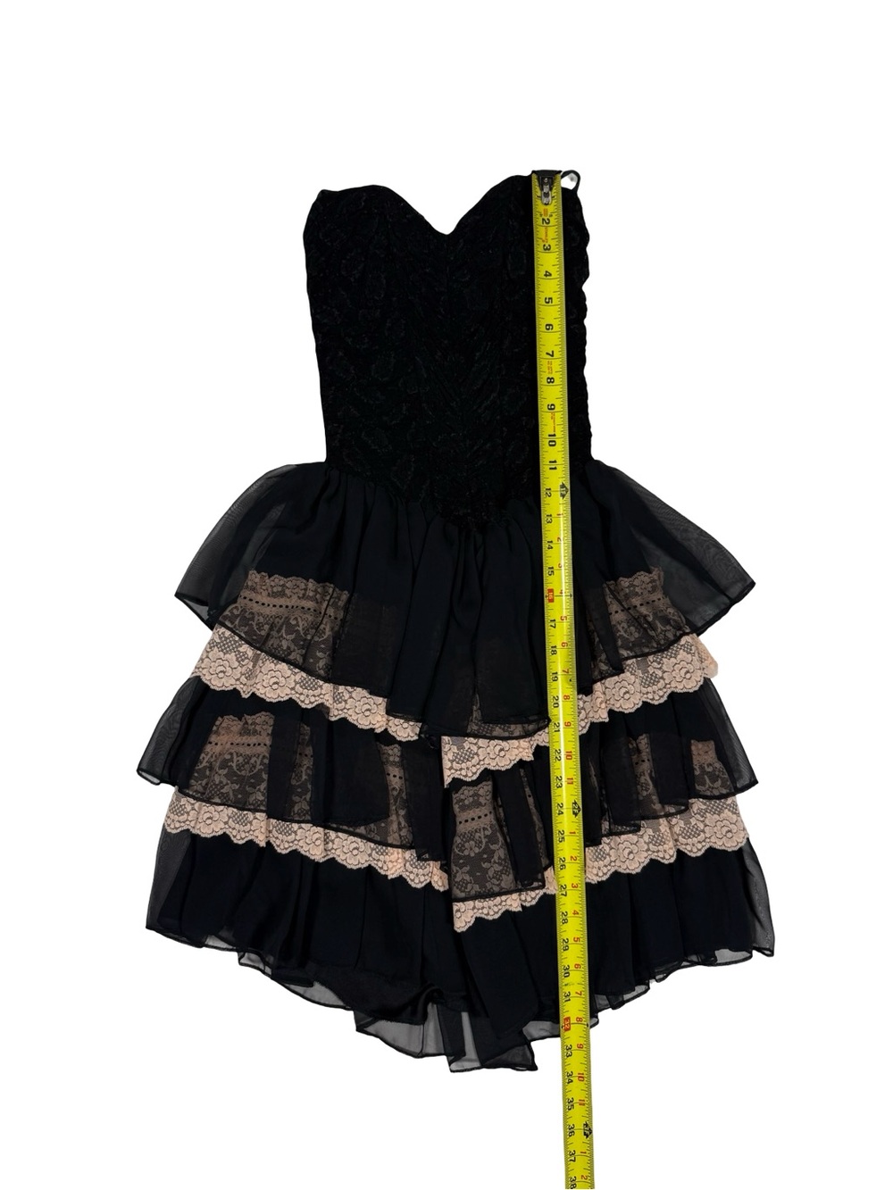 Florencia Fiume Strapless Lace Tiered Party Dress Medium Goth Coquette VTG USA - Picture 3 of 10
